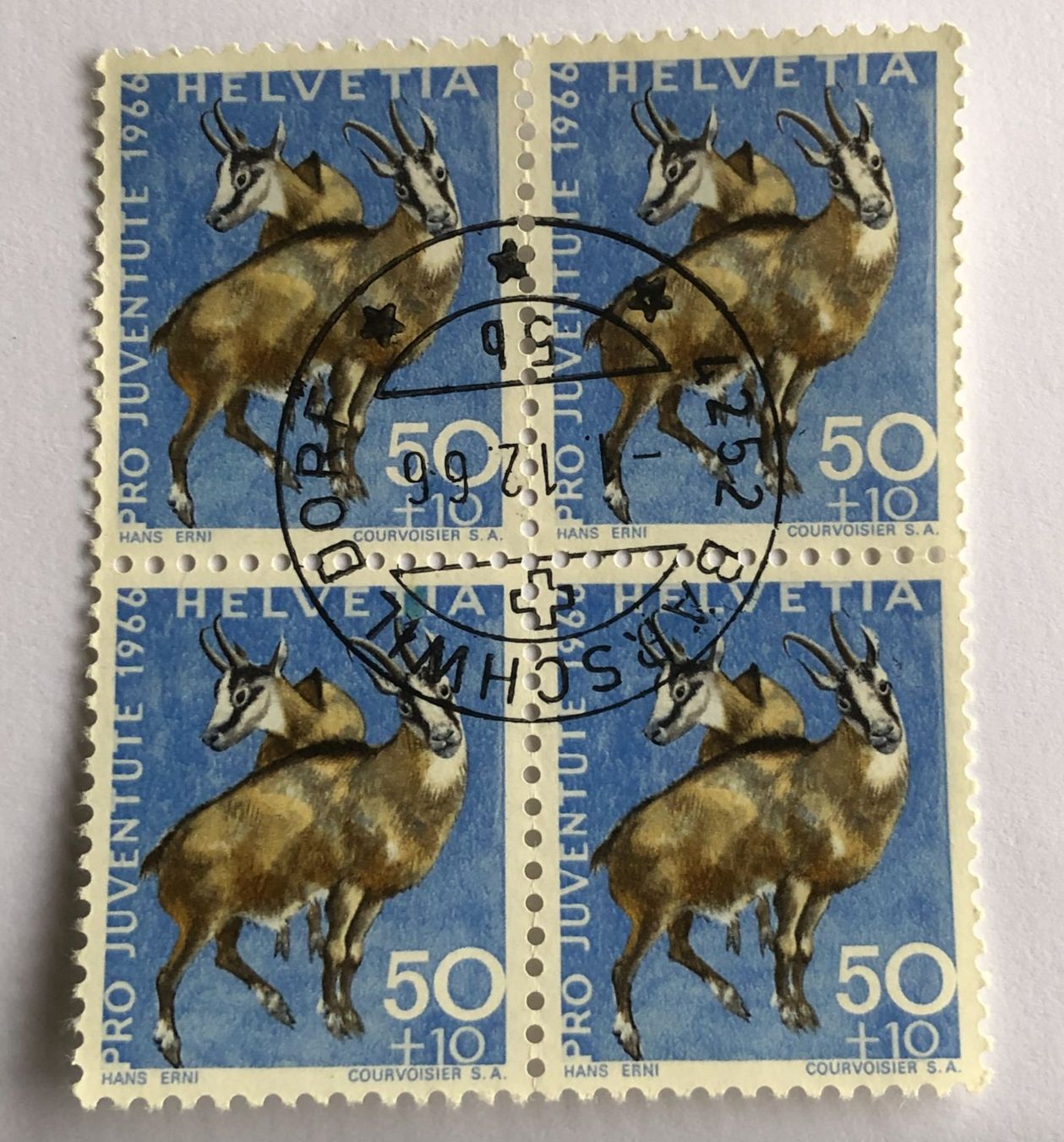 Alle Briefmarken: 4 er Block Nr.J 219 mit Stempelt BÄRSCHWIL – Gebraucht aus Aarau von Billa007