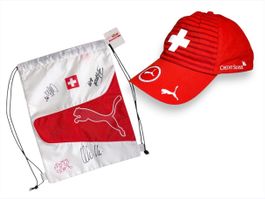 Puma Cap (Rot) & Turnbeutel (Signiert) Set Schweizer Nati