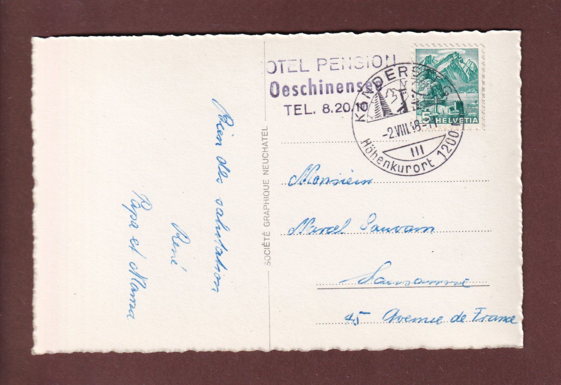 Cartoline postali: OESCHINENSEE - Blümlisalp - 1948 – Usato da Pully venduto da nicecards 1