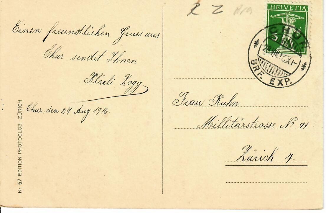 Cartoline postali: Chur 1916 – Usato da Hochdorf venduto da Ziegel-16 1
