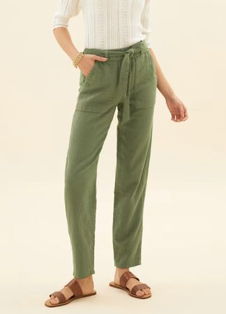 Stylish Green Cotton Trousers with Tie-Belt - New!