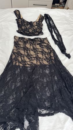Damen Set Shein Rock und Top schwarz Spitze Grösse M 38