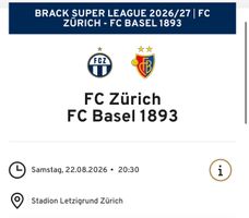 1x D30 Ticket FC Zürich - FC Basel Mi 22.08.2026 D SüdK FCZ