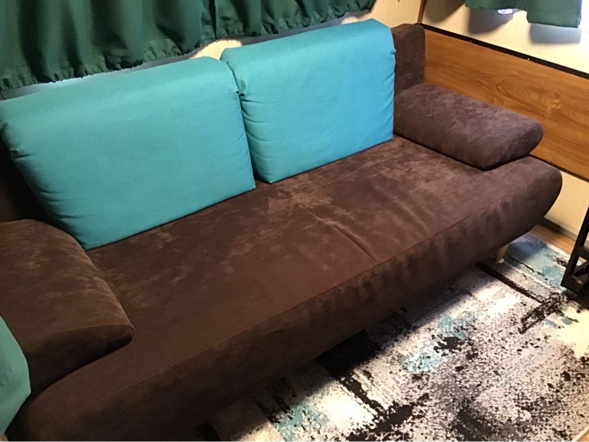 Sofas: Ausziehsofa mit Bettfunktion braun/türkis – Gebraucht aus Schupfart von Resi66 1
