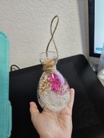 Flasche mit Kork/getrockneten Blumen und Licht