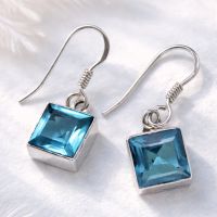Blautopas Ohrhänger Paar Silber 925 Ohrringe Quadrat Paar