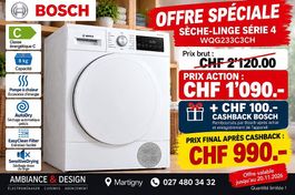 PROMOTION CHOC sur Sèche-linge Bosch - Cash Back Frs. 100.-
