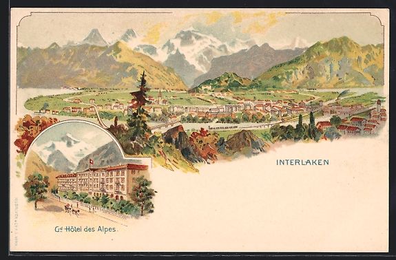 Cartoline postali: Litho Interlaken, Totalansicht aus der V – Usato da Berlin venduto da bartko-reher
