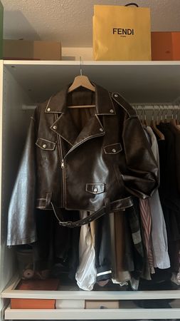 Braune Bikerjacke Kunstleder Gr. M Vintage Look