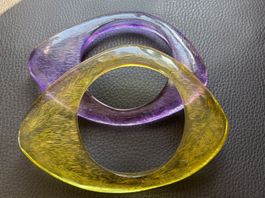Bracelet vintage, résine violette et jaune - Bijoux été