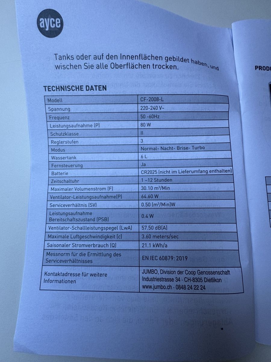 Ventilatori: Ayce Luftkühler / 6 Liter – Usato da Sachseln venduto da Fab_Huw 8