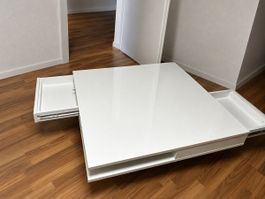 Moderner Couchtisch Hochglanz Weiss 95 × 95 cm mit Auszügen