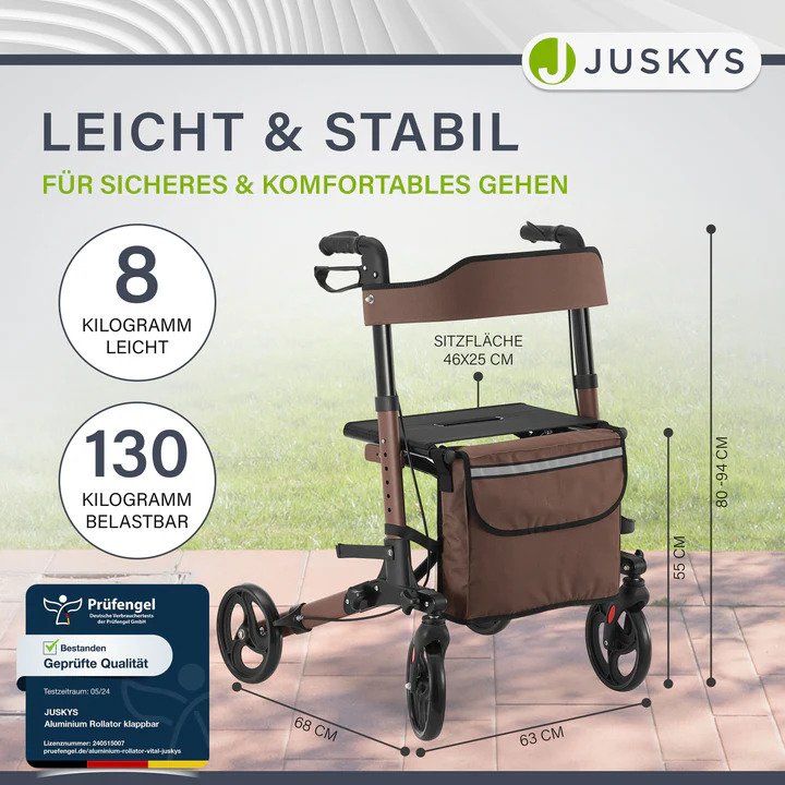 Gehhilfen: Aluminium Rollator klappbar Sitzfläche Einkaufstasche Braun – Neu und originalverpackt aus Kreuzlingen von DealBlitz 1