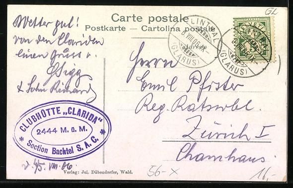 Cartoline postali: Claridahütte, Berghütte der Sektion Ba – Usato da Berlin venduto da bartko-reher 1