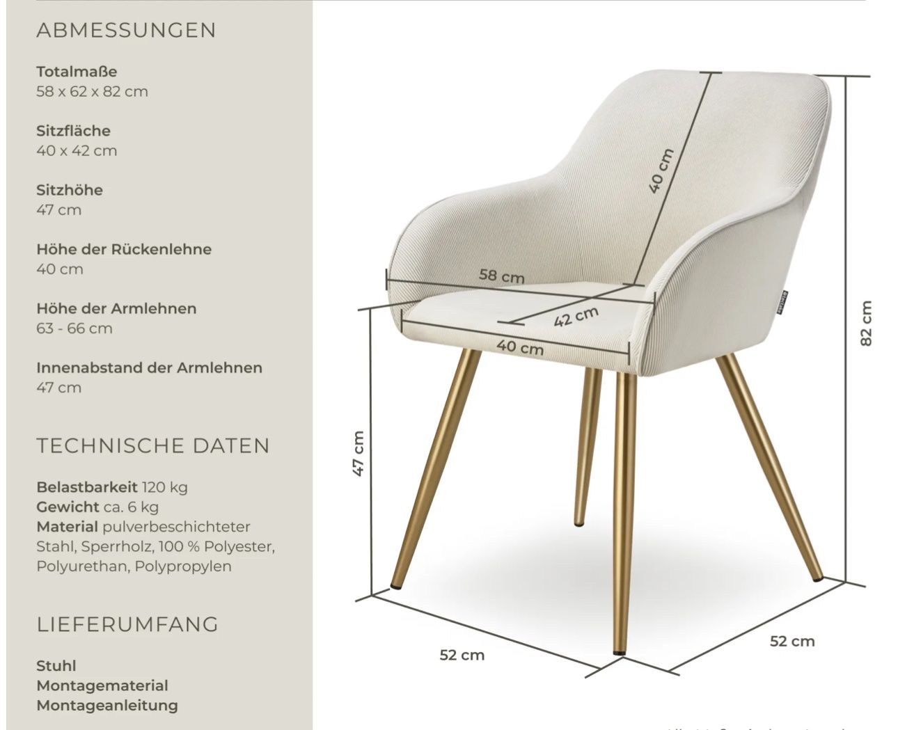 Stühle: neuer Stuhl Marilyn creme/gold – Neu (gemäss Beschreibung) aus Necker von liq24 3