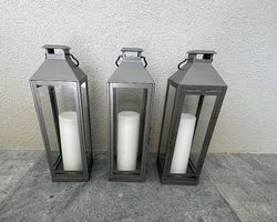 Lot de 3 lanternes IKEA grises avec bougies  env. 43/44 cm