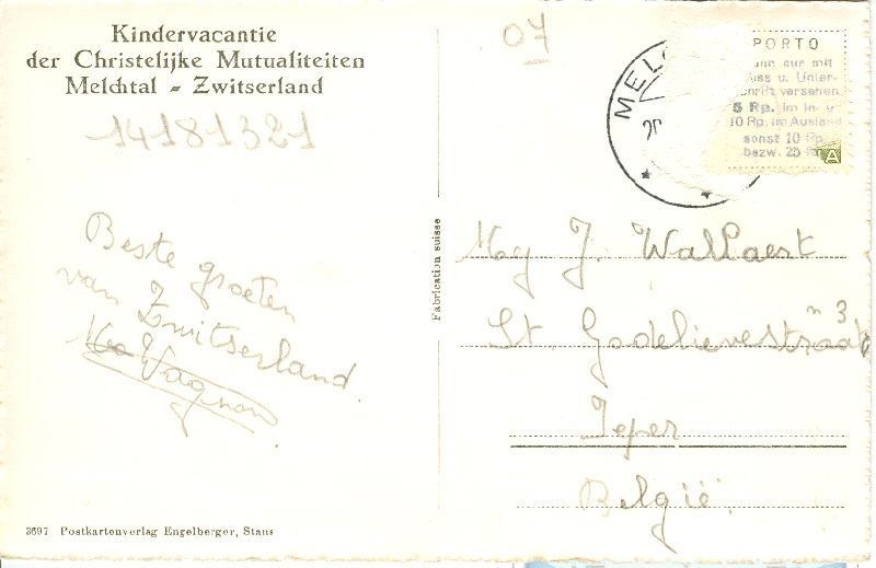 Ansichtskarten: Melchtal - Kindervacantie + ca. 1955 – Gebraucht aus Emmenbrücke von teestube 1