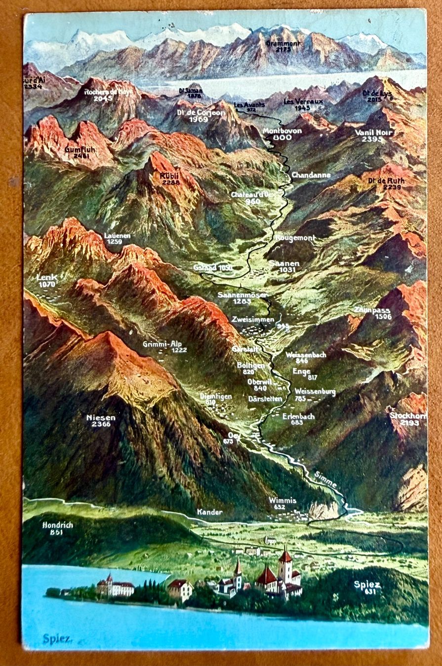 Cartoline postali: Spiez - Map Région.  1914 – Usato da Lutry venduto da Ediego