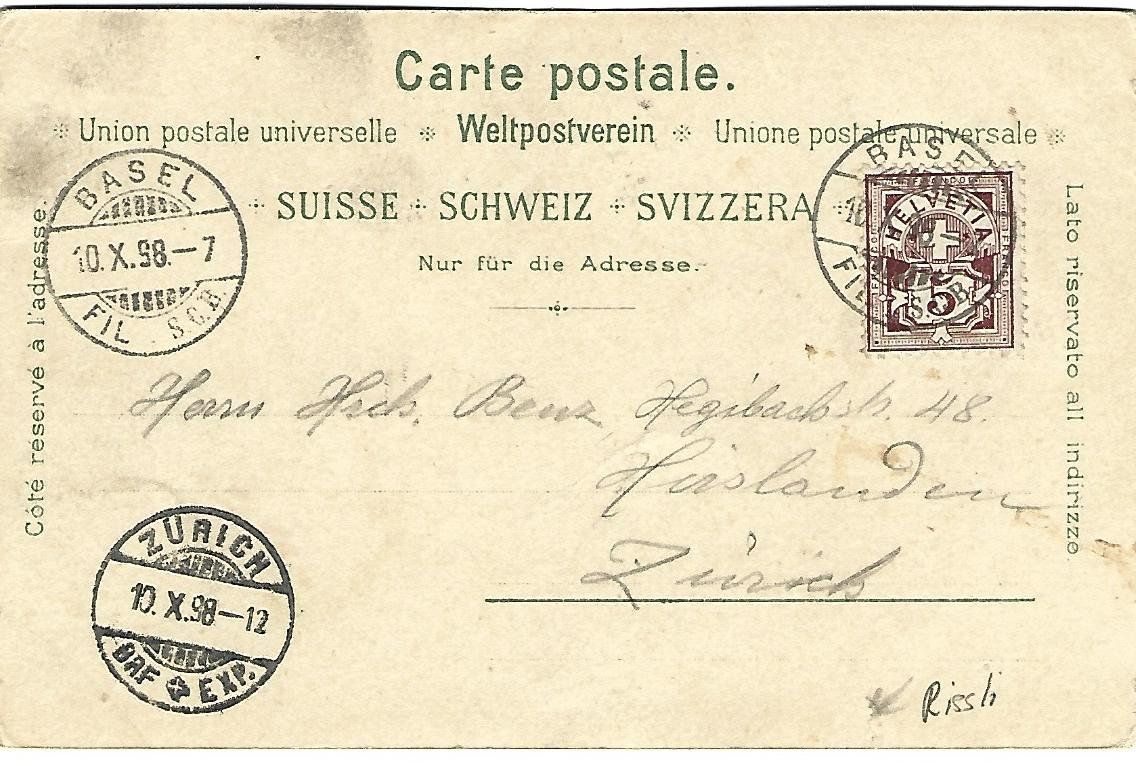 Cartoline postali: Gruss aus Basel 4-Bild Litho – Usato da Wetzikon ZH venduto da Brulu100 1