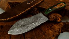 GEPRÜFT B Damast Messer Damascus Knife inkl. Lederscheide