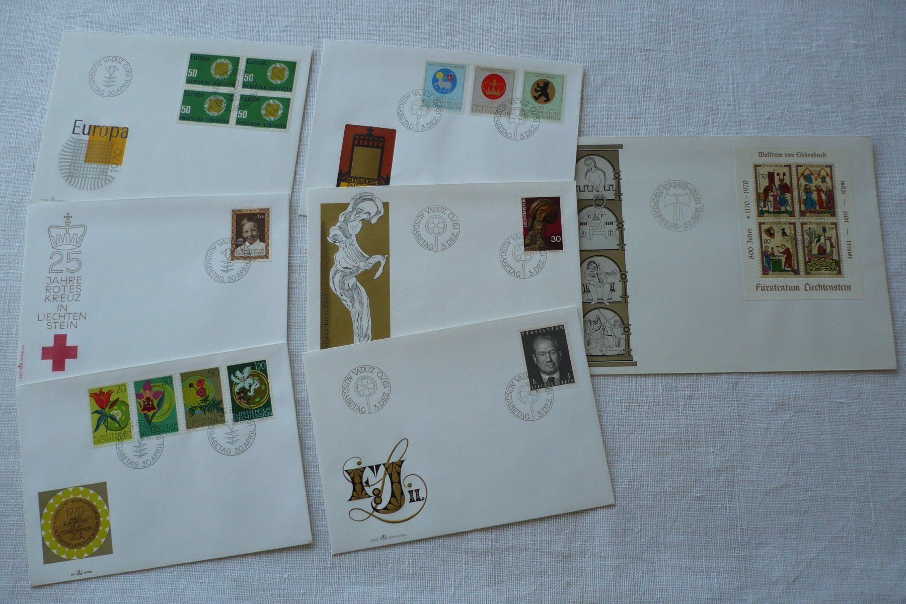 Alle Briefmarken: FL 1970 Neuausgaben 7 FDC – Gebraucht aus Zürich von saltandpepper008