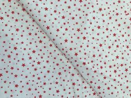 50cm Stoff mit Sternen weiss/rot, Baumwolle Popeline
