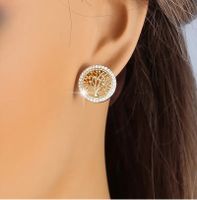 18k vergoldete Elegante Ohrstecker Lebensbaum Zirkonia