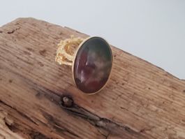 Kunstvoll verarbeiteter Ring mit Moosachat in Silber Gr.55