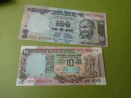 Indien, 2 alte Geldscheine - ungefaltet
