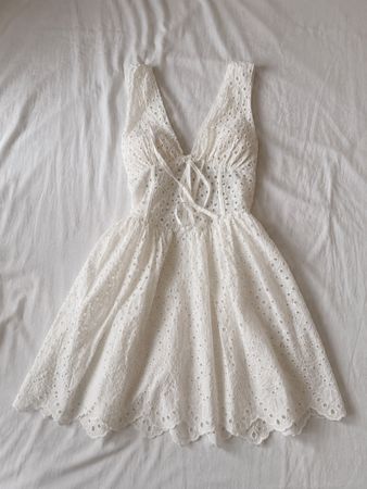 Summer White Eyelet Lace Mini Dress 