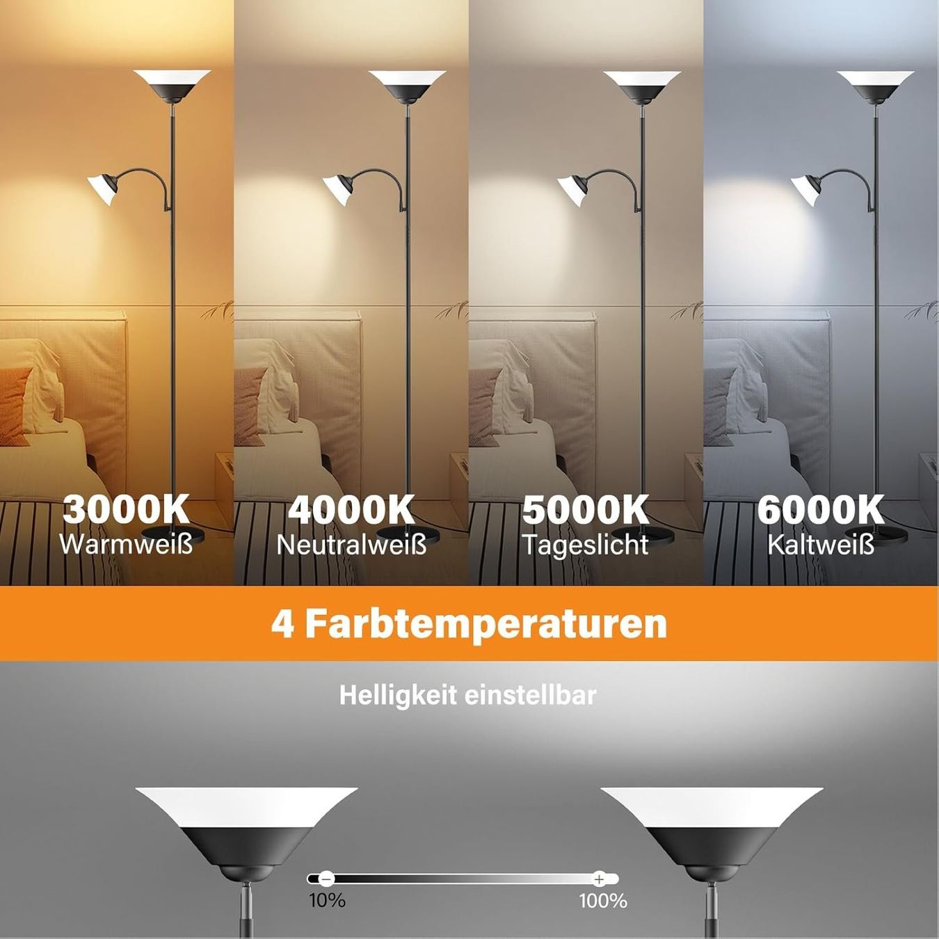 Lampade: LED Stehlampe dimmbar Deckenfluter Leselampe 34W – Nuovo e nell'imballaggio originale da Schaffhausen venduto da tra_6j5m 2