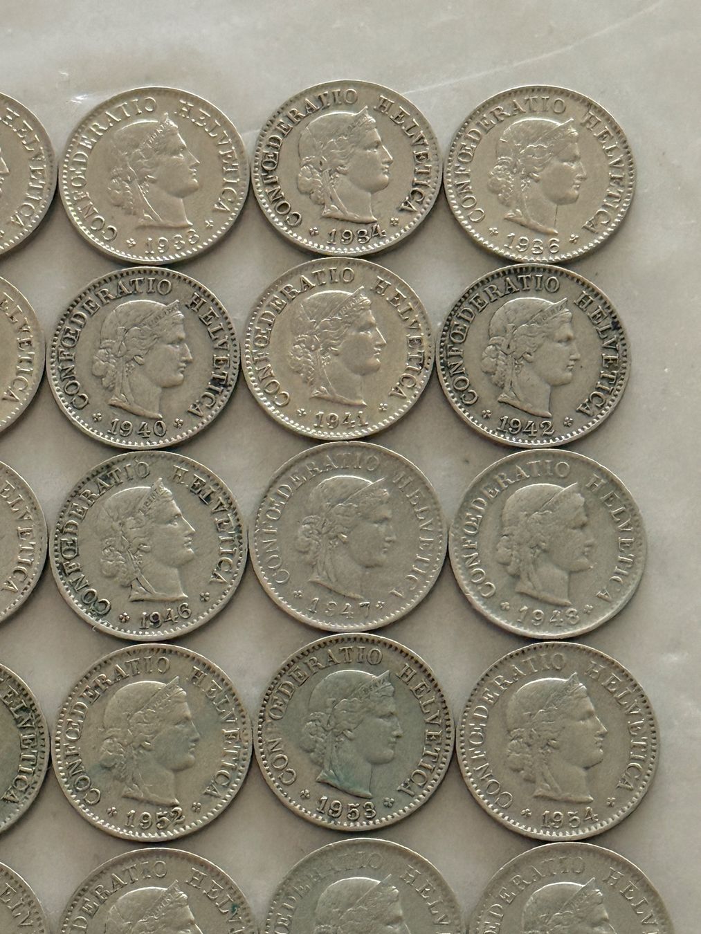 Tutti le monete: 36 x 5 Rappen  1930 - 1968 – Usato da Wallisellen venduto da SWISS_SILVER1 2