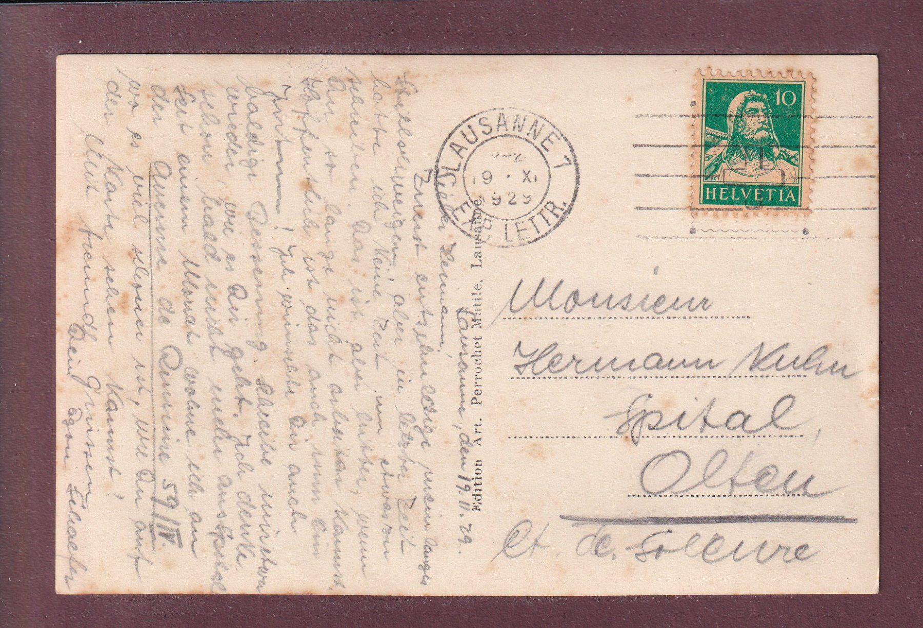 Cartoline postali: LAUSANNE - Avenue de Rumine - Tram - 1929 – Usato da Pully venduto da nicecards 1