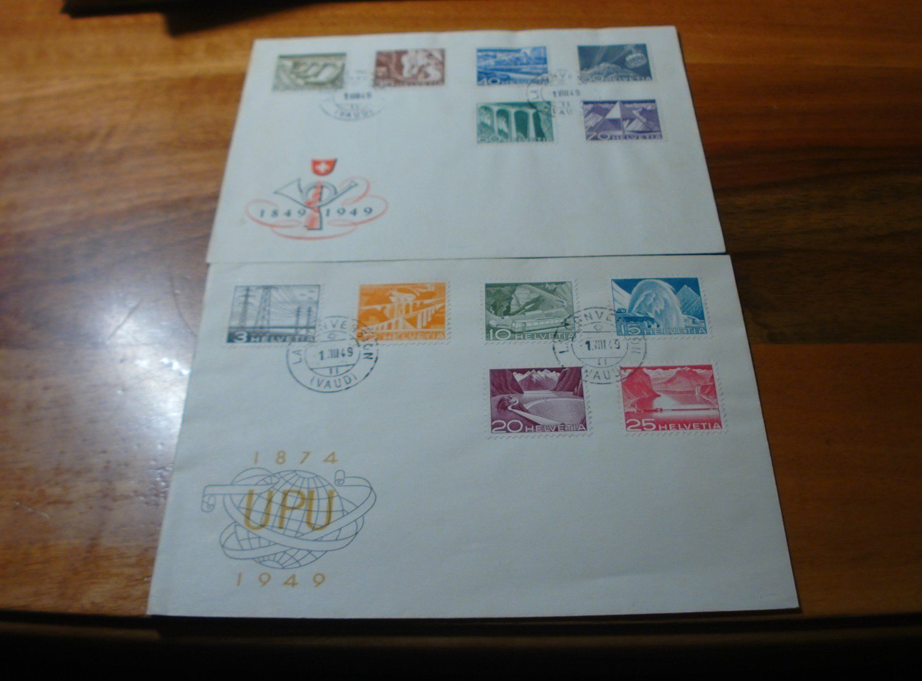 Alle Briefmarken: 2 Brief Landschaft + Technik 1949, ET-o La Conversion Vaud – Gebraucht aus Niederwil AG von morostahu 1