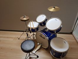 Kinder Schlagzeug X Drum blau mit Hocker und Stöcken