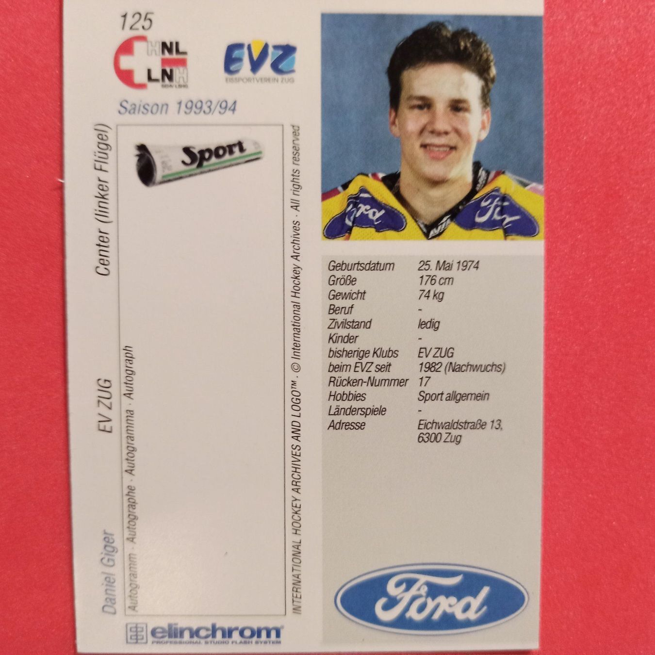 Sammelbilder & Trading cards: Daniel Giger - EVZ - 1993/94 – Gebraucht aus Dübendorf von kb86_MOVIE 1