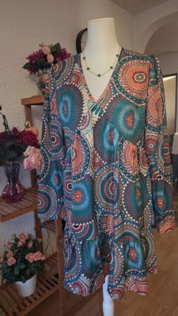 Dress multicoloured print size L, length 85 cm