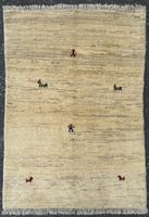 Handgeknüpfter Teppich Beige mit Figuren Grösse 150x106cm
