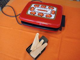 Raclette-Ofen Vintage Rot – inkl. 6 Pfännchen & Holzschaber