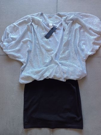 Robe Vila croisée type cache coeur noir et argent L - Neuve
