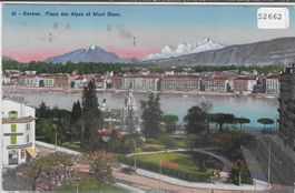 Geneve - Place des Alpes et Mont Blanc - Litho