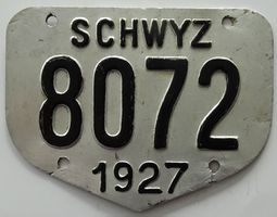 Velonummer Schwyz 1927 SZ 27