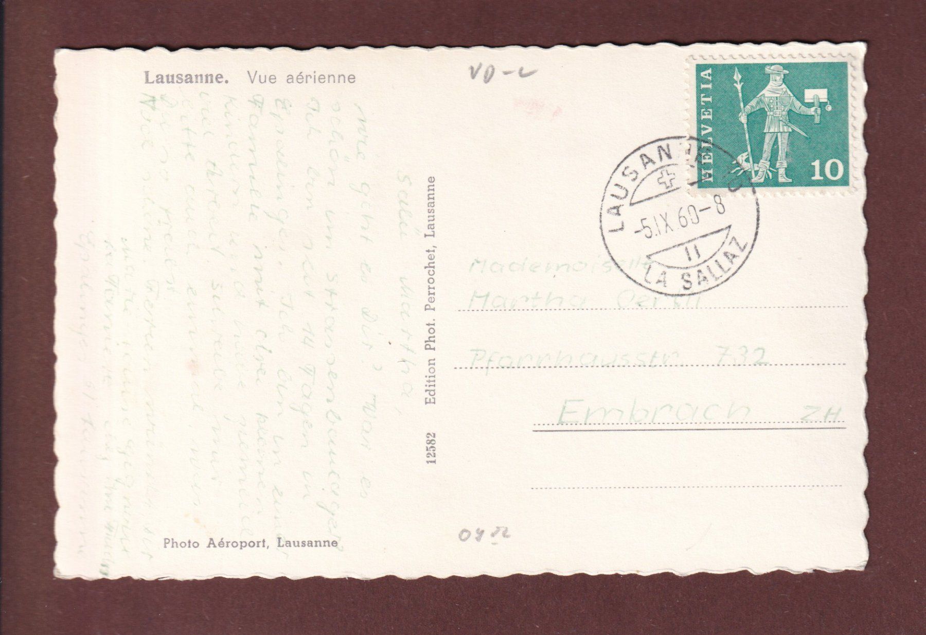 Cartoline postali: LAUSANNE - Vue aérienne - 1960 – Usato da Pully venduto da nicecards 1