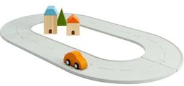 PlanToys Holzspielzeug Gummistraßen- und Schienen-Set