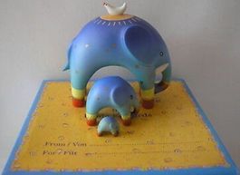 Elefant Elephant Elefanten Blau Grün Taube Vogel auf Rücken