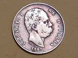Italien 1 Lira "Umberto I" 1887 M Silber