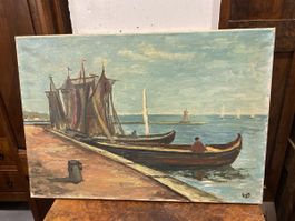 Peinture à l'huile vintage "Nordsee" de 1957, marine🎨🌊⚓️