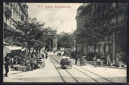 Zürich, Karren, Stände und Kunden in d