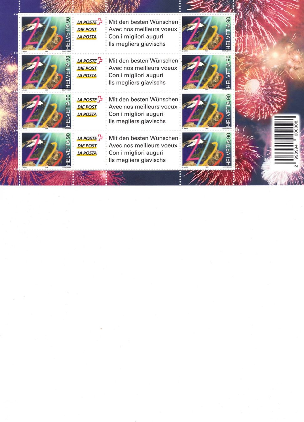 Tutti i francobolli: Millenium kleinbogen** / Millénaire petite feuille ** 1999 – Usato da Dübendorf venduto da Aviafan77