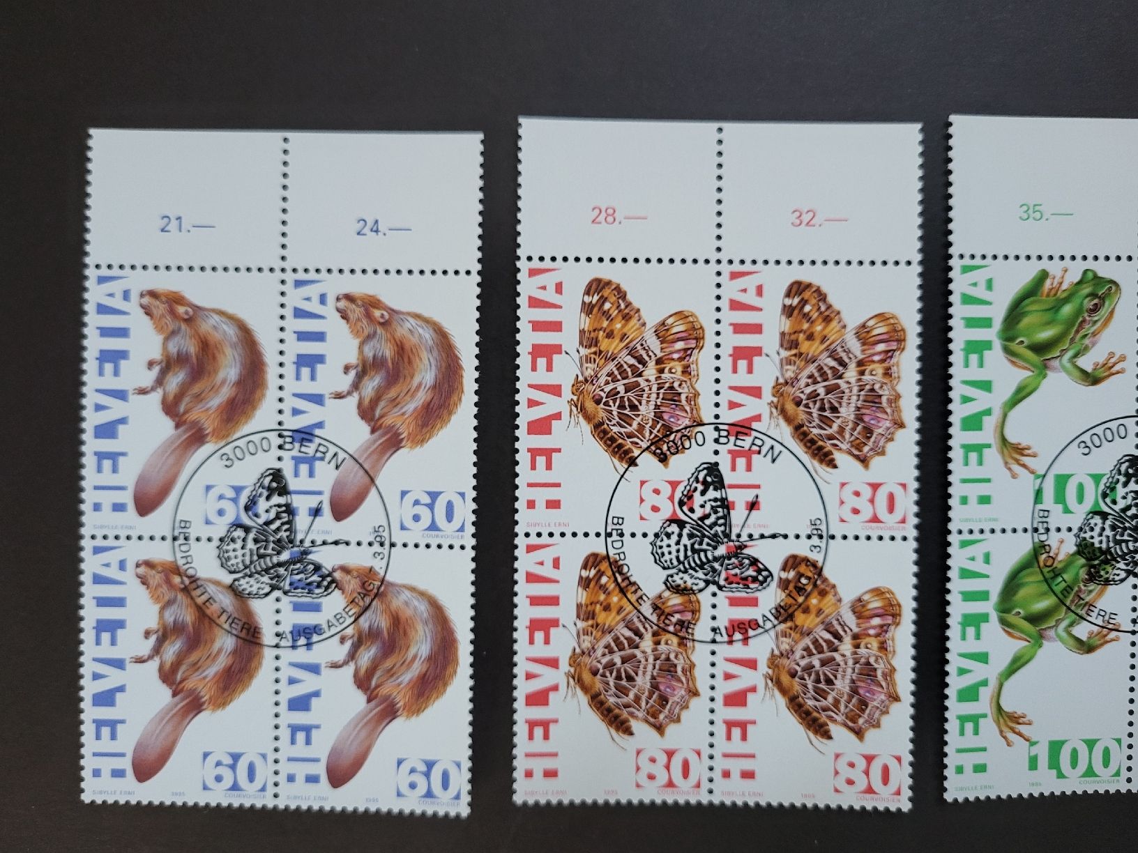 Tutti i francobolli: 1995, Schweiz  -  Bedrohte Tierarten  - 4er Blöcke  -  ET – Usato da stäfa venduto da brandy66 1